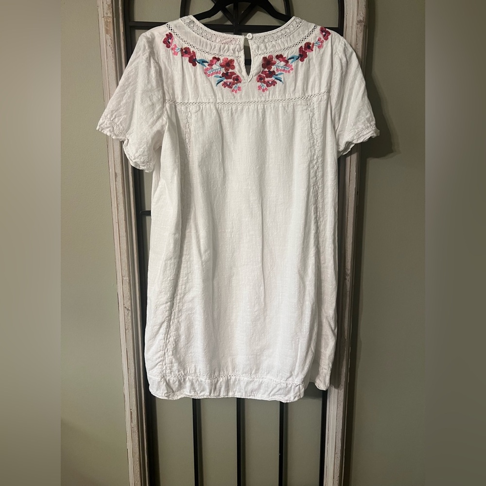 Pink Lily White Dress with Floral Embroidery